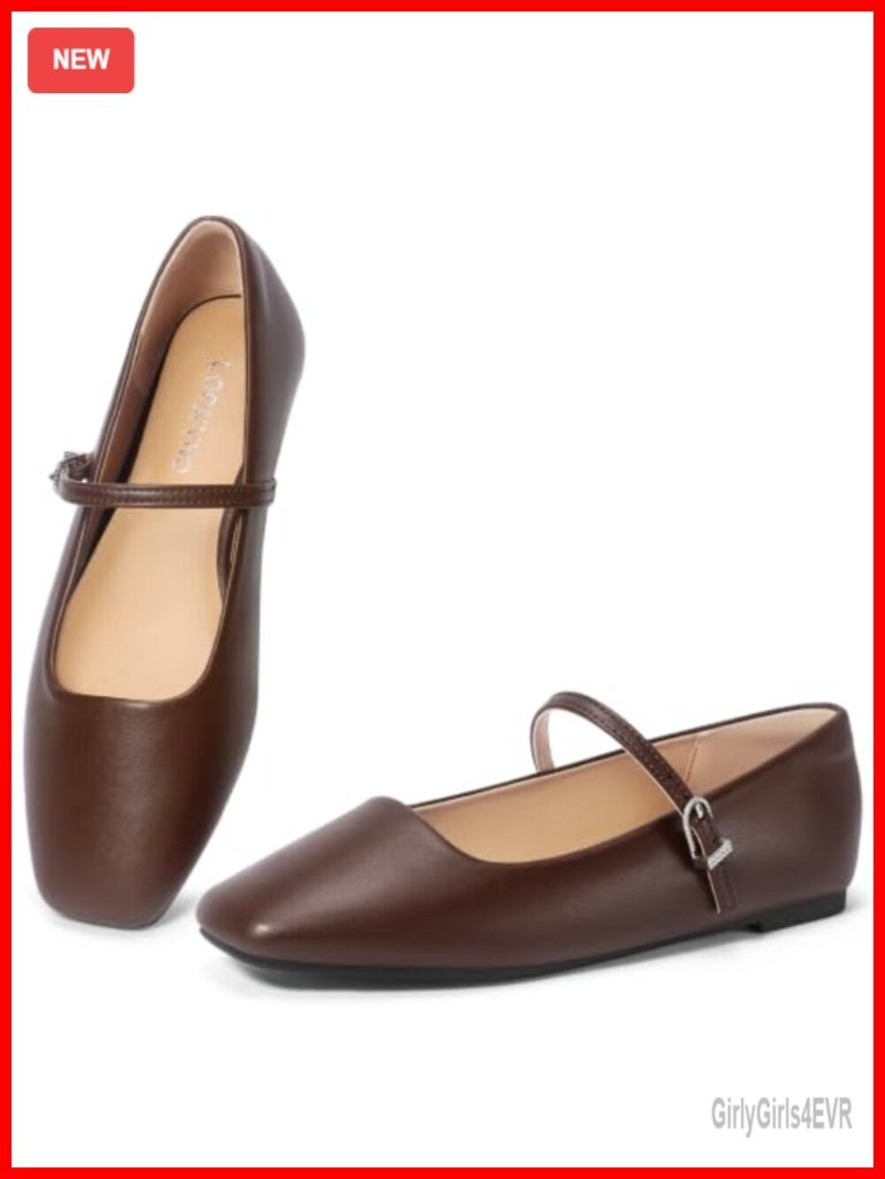 Mary Jane Flats - Closed Toe Square Toe Buckle Strap Adjustable - Soft PU